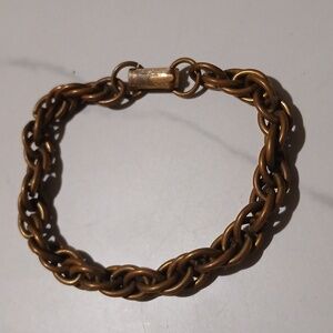Vintage Copper Woven Chain Bracelet 7"